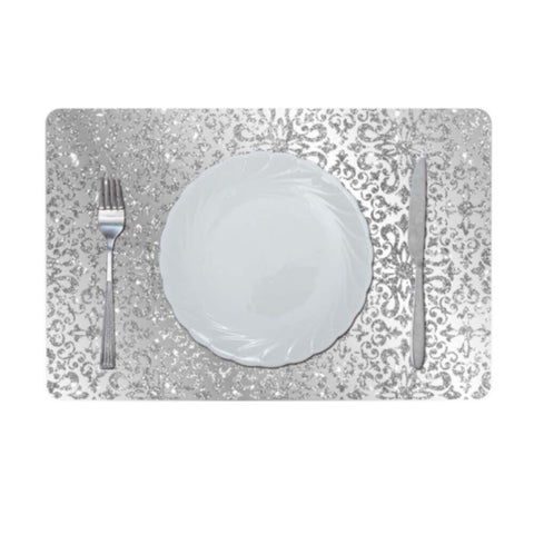 DANUBE | Glamour Glitter Metallic Mirror Look Printed Placemat Silver AEC-29611A | 811500118454