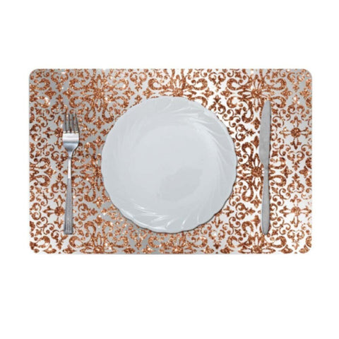 DANUBE | Glamour Glitter Metallic Mirror Look Printed Placemat Copper AEC-29611B | 811500118455