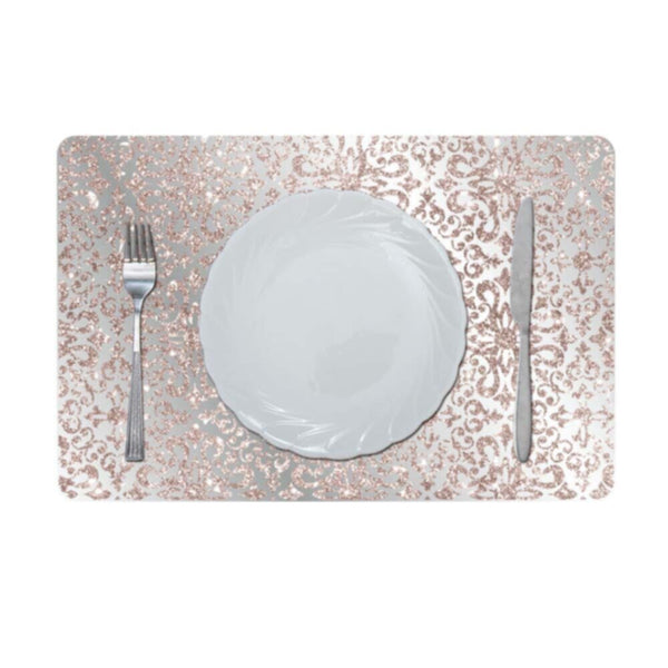 DANUBE | Glamour Glitter Metallic Mirror Look Printed Placemat Rose Gold AEC-29611C | 811500118456