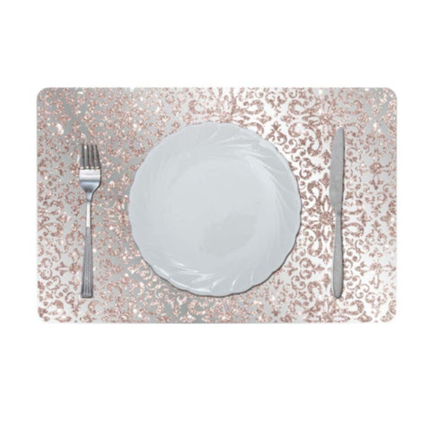 DANUBE | Glamour Glitter Metallic Mirror Look Printed Placemat Rose Gold AEC-29611C | 811500118456