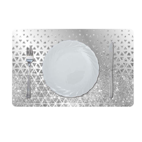 DANUBE | Glamour Glitter Metallic Mirror Look Printed Placemat Silver AEC-29614A | 811500118458