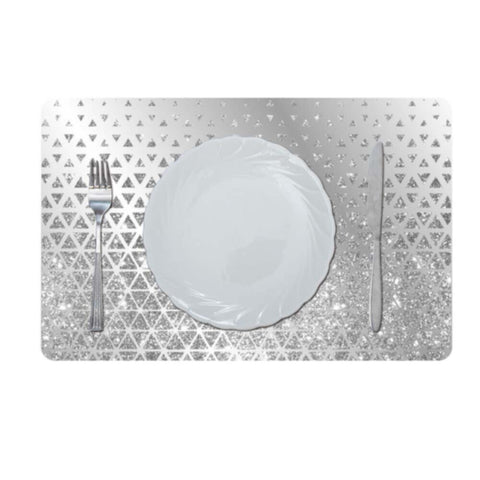 DANUBE | Glamour Glitter Metallic Mirror Look Printed Placemat Silver AEC-29614A | 811500118458