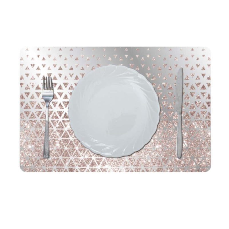 DANUBE | Glamour Glitter Metallic Mirror Look Printed Placemat Rose Gold AEC-29614C | 811500118460