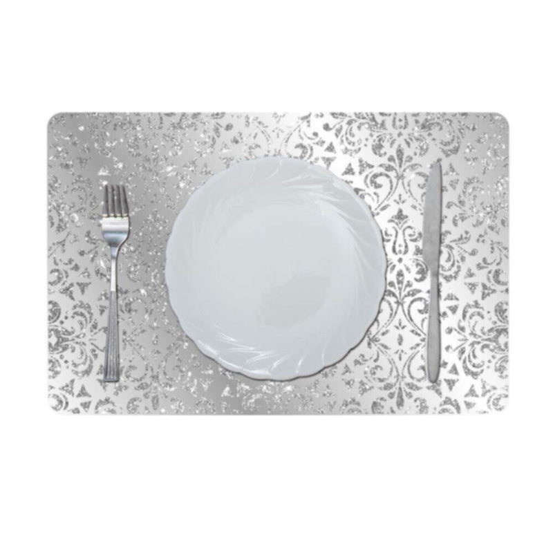 DANUBE | Glamour Glitter Metallic Mirror Look Printed Placemat Silver AEC-29612A | 811500118462