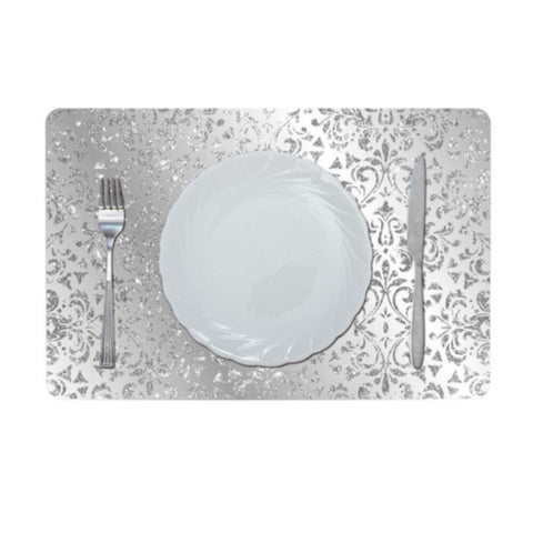 DANUBE | Glamour Glitter Metallic Mirror Look Printed Placemat Silver AEC-29612A | 811500118462