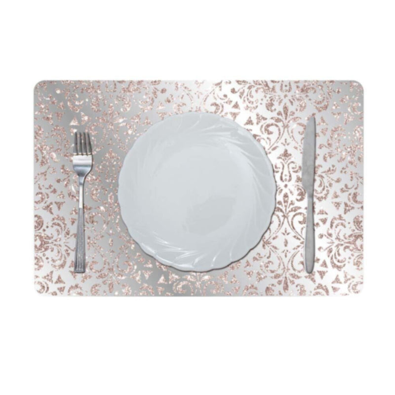 DANUBE | Glamour Glitter Metallic Mirror Look Printed Placemat Rose Gold AEC-29612C | 811500118464