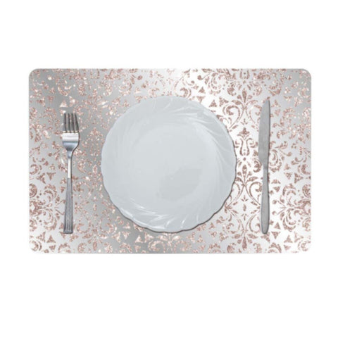 DANUBE | Glamour Glitter Metallic Mirror Look Printed Placemat Rose Gold AEC-29612C | 811500118464