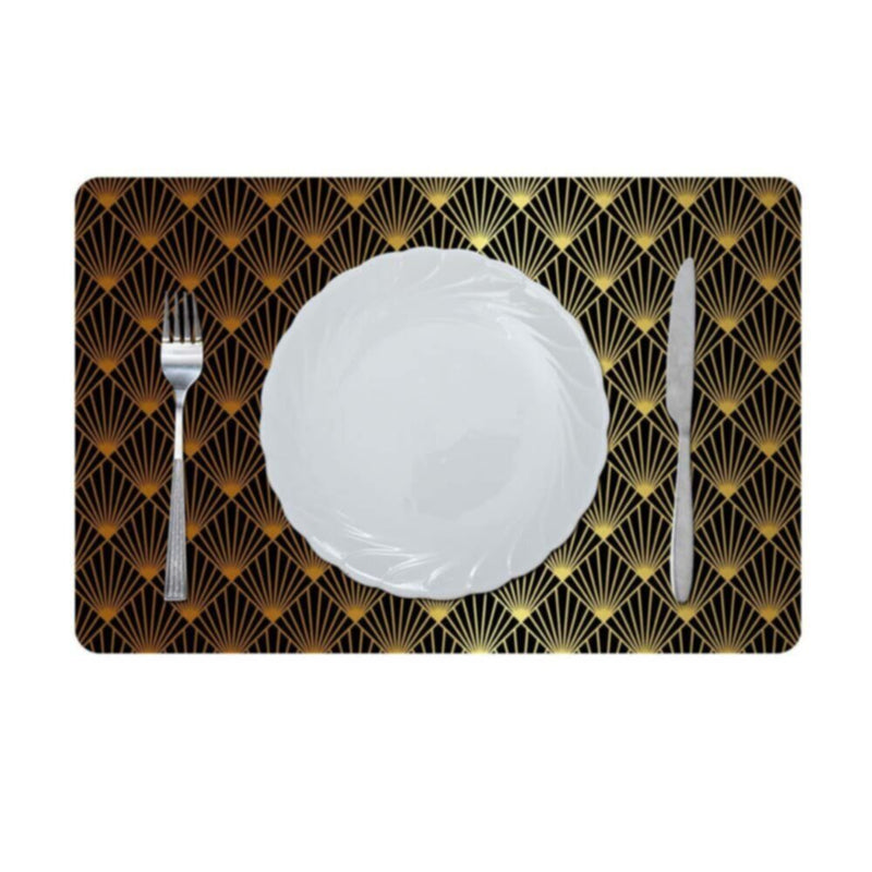 DANUBE | Glamour Metallic Stainless Steel Look Printed Placemat Gold/Black Afc-25712-Black | 811500118467
