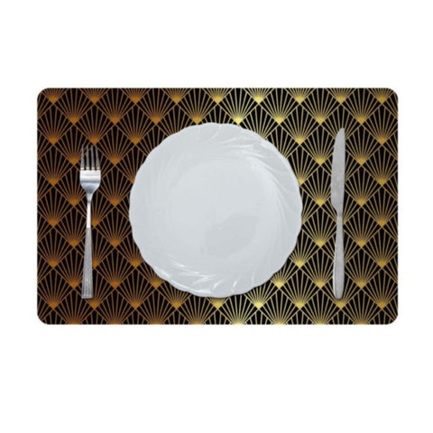 DANUBE | Glamour Metallic Stainless Steel Look Printed Placemat Gold/Black Afc-25712-Black | 811500118467