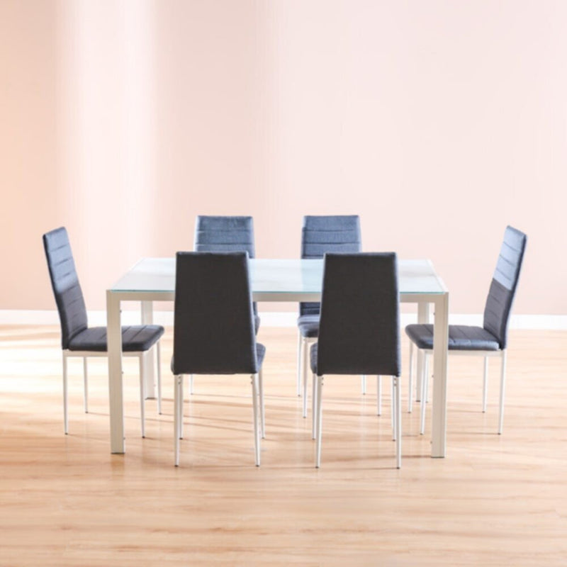 DANUBE | Rhian 1+6 Dining Set - Dark Grey / White Marble | 811600100295