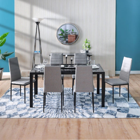 DANUBE | Rhian 1+6 Dining Set-Grey / Black Marble | 811600700003