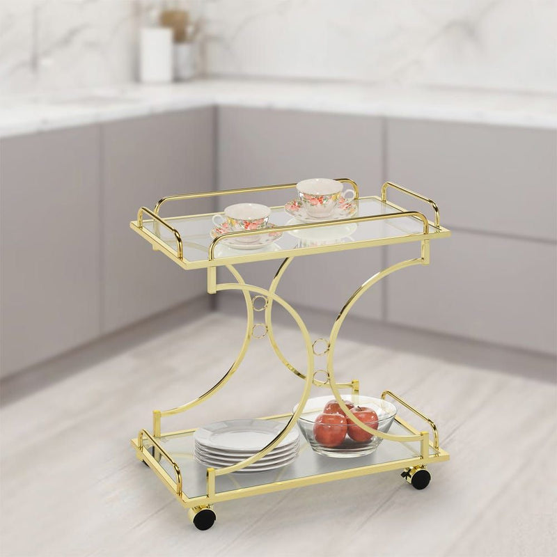 DANUBE | Phoebe Serving Trolley Clear Glass Brass | 811601100042