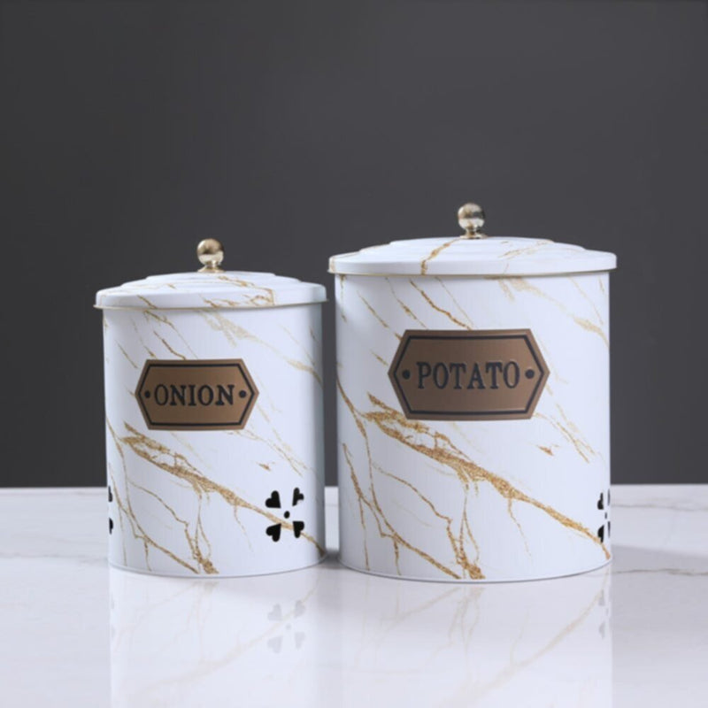 DANUBE | White Oak Round Tin Box Potato/Onion -2 Pcs Set | 812000305534
