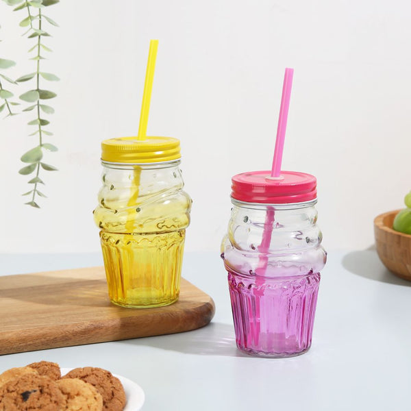 DANUBE | 4-Piece Colored Glass Mason Jar Set With Metal Lid,Straw 490 Ml | 812000306875