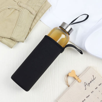 DANUBE | Essential Borosilicate Glass Sport Bottle with grey cloth 600ml 6.3 x 6.3 x 23.5 Hcm | 812000307128
