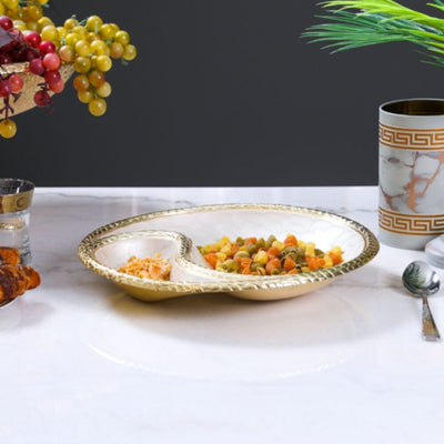 DANUBE | White Pearl Round Dish Bowl W/ Partition 33 Cms - AL 5906 | 812000404148