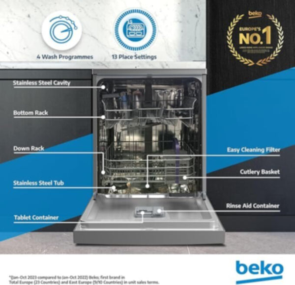BEKO | Free Standing Dishwasher 15 Place Settings Dark Grey | BDEN38533GC