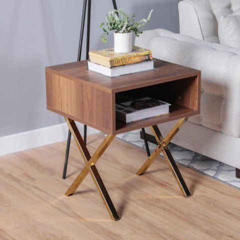 Roma End Table-Walnut/Golden | 812700100336