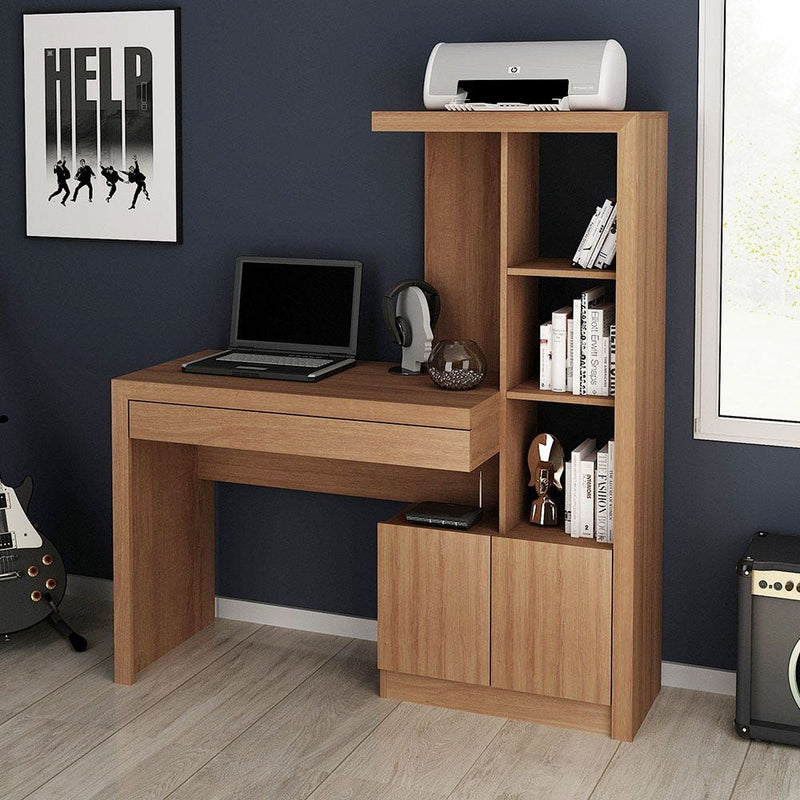 DANUBE | Mia Workstation Office Table with Shelves Almond | 812800600112