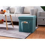 DANUBE | Yankee 38X38X38 Faux Linen Folding Storage Ottoman Powder Blue | 813200400045