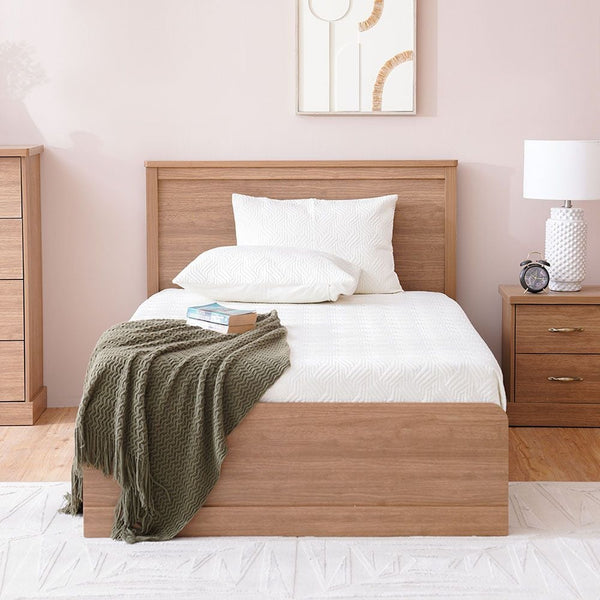 Zirco 120x200 Single Bed with Underbed Storage - Brown Oak-With 2-Year Warranty