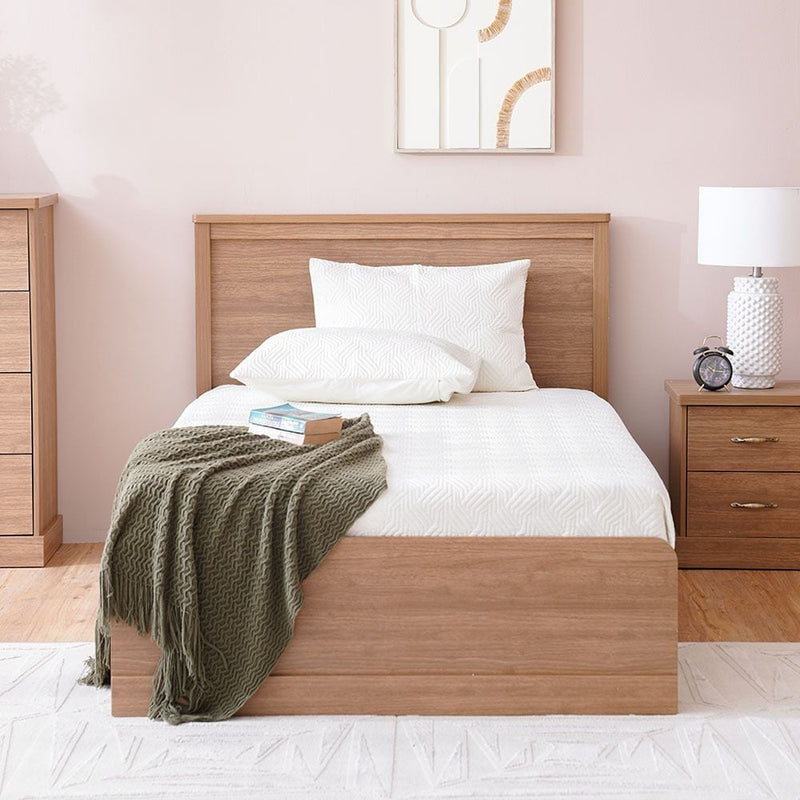 Zirco 120x200 Single Bed with Underbed Storage - Brown Oak-With 2-Year Warranty