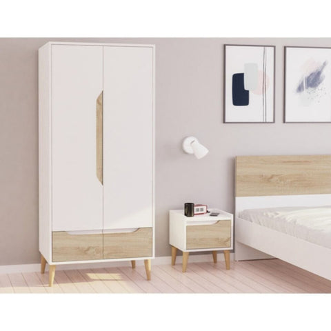 DANUBE | Aurora 2 Door Wardrobe W/Drawer - White / Natural | 813300300023