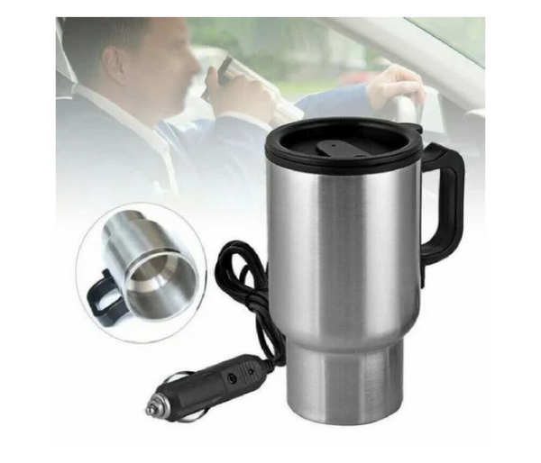 Portable Stainless Steel 12 Volt Car Travel Water and Coffee Maker Mug With Handle, 414ml/14OZ, C70 | JPO6469