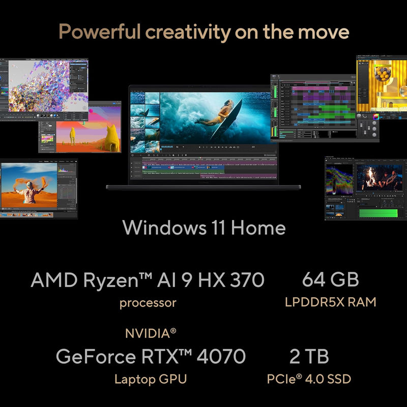 ASUS | ProArt P16 OLED AI Laptop AMD Ryzen AI R9 HX370 64GB RAM 2TB SSD NVIDIA GeForce RTX 4070 8GB H7606WI-ME123W | MASITNH760645