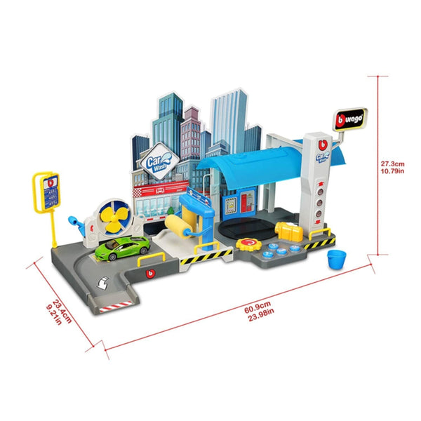 BBURAGO | 1:43 Scale Street Fire Car Wash Playset Incl. 1 Car 18-30406 | 47530406