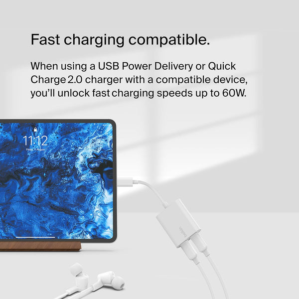 BELKIN | Type C Audio And Charge Rockstar With USB C Audio Adapter White | TE0216394