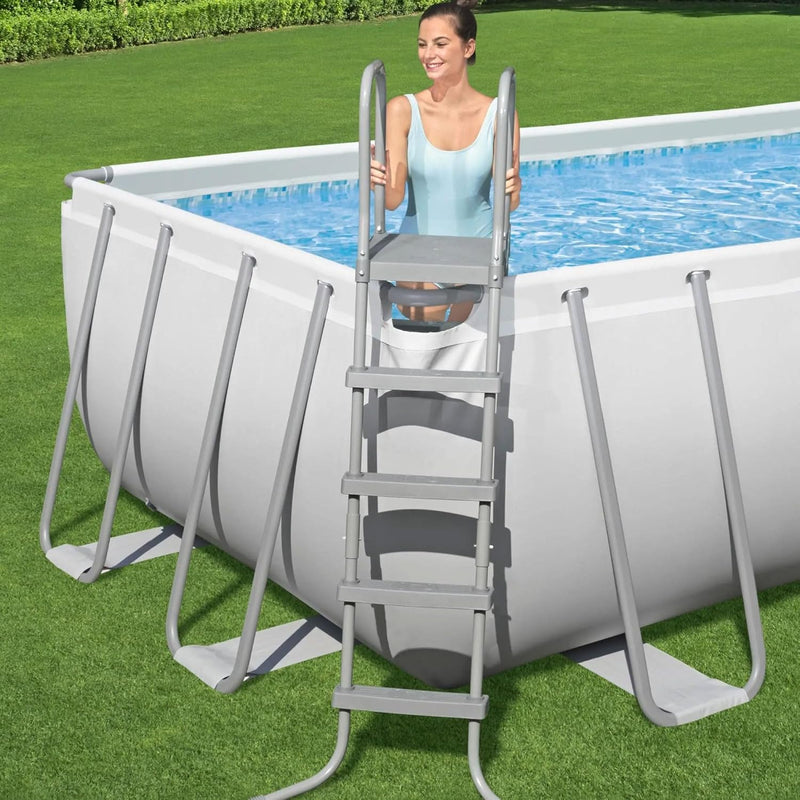 BESTWAY | Power Steel Rectangular Above Ground Swimming Pool Set and Pool Cover 21ftx9ftx52 | BES115TOY01911