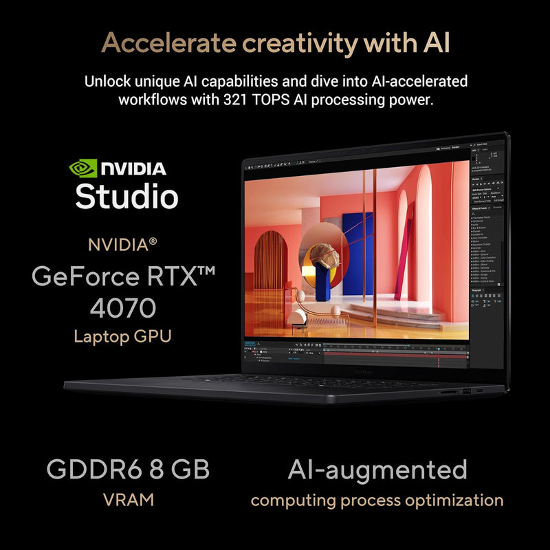 ASUS | ProArt P16 OLED AI Laptop AMD Ryzen AI R9 HX370 64GB RAM 2TB SSD NVIDIA GeForce RTX 4070 8GB H7606WI-ME123W | MASITNH760645