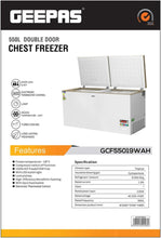 GEEPAS | Double Chest Freezer 550Ltr 230W White | GCF55019WAH