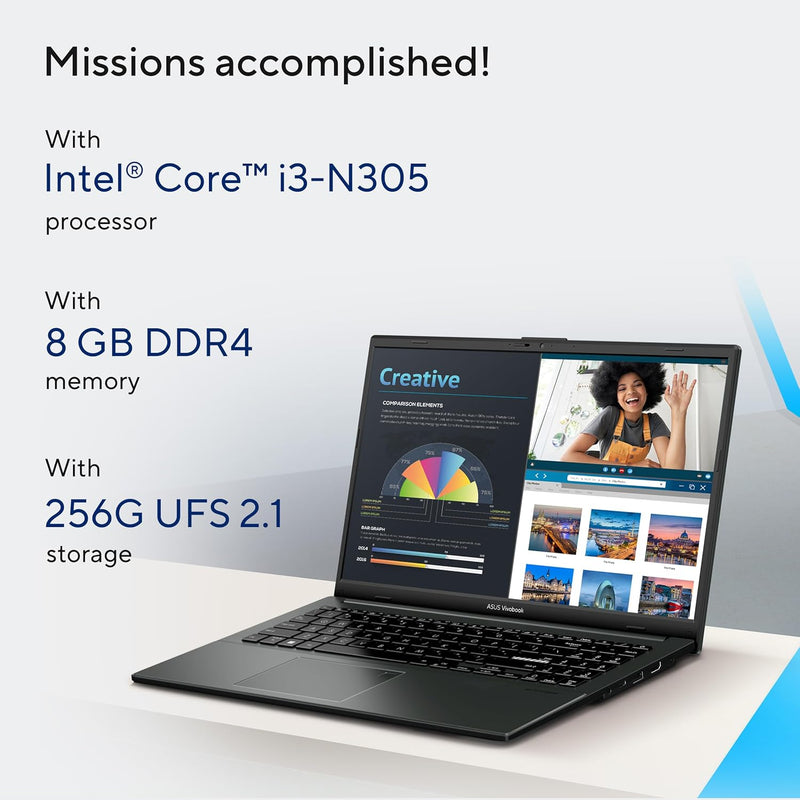 ASUS | Vivobook GO 15 Slim Laptop UHD Graphics 15.6inch 8GB RAM 256GB SSD E1504GA-NJ084W | MASITNE150419