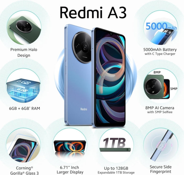 REDMI | A3 Mobile 4GB RAM 128GB Storage Premium Halo Design 90Hz Display Powerful 4G G36 Processor