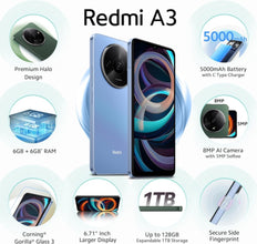 REDMI | A3 Mobile 3GB RAM 64GB Storage Premium Halo Design 90Hz Display Powerful 4G G36 Processor