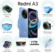REDMI | A3 Mobile 3GB RAM 64GB Storage Premium Halo Design 90Hz Display Powerful 4G G36 Processor