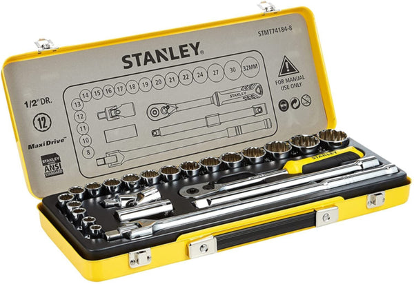 STANLEY | 1/2" Socket Set in Metal Tin 10-32mm 24Pc 12PT | STMT74184-8