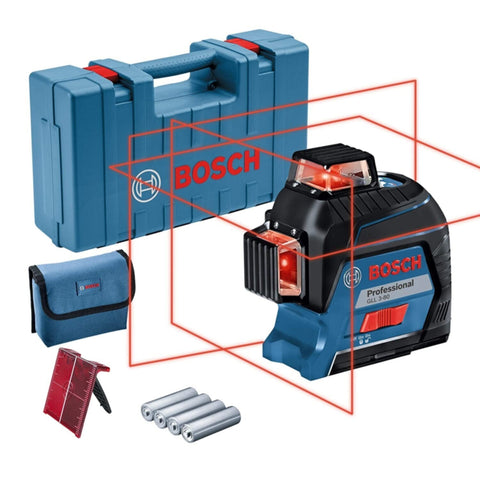 BOSCH | Professional Line Laser with Self Levelling 30m Range 120m Range with receiver, IP 54 (Blue) | GLL 3-80