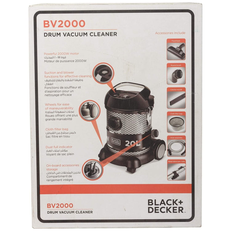 BLACK + DECKER | Drum Vacuum Cleaner 20Ltr 2000W | BV2000-B5