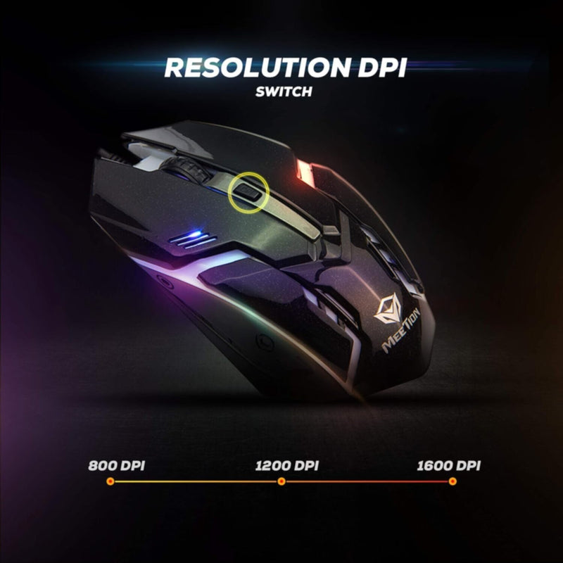 MEETION | USB Wired Gaming Mouse 4 Buttons Rainbow Backlit | MT-M371
