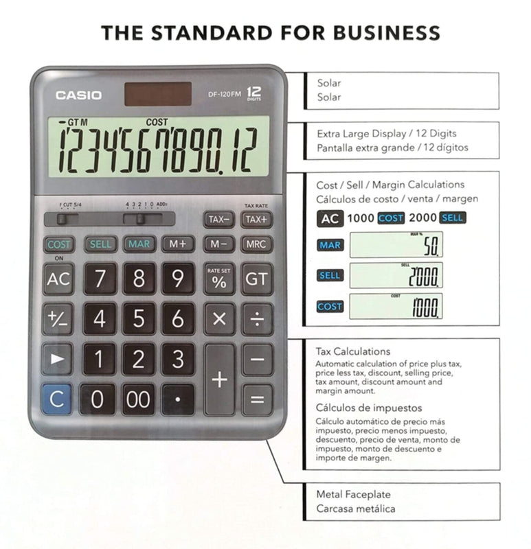 CASIO | The Standard for Business Desk Calculator 12 Digits | DF-120FM-W-DP