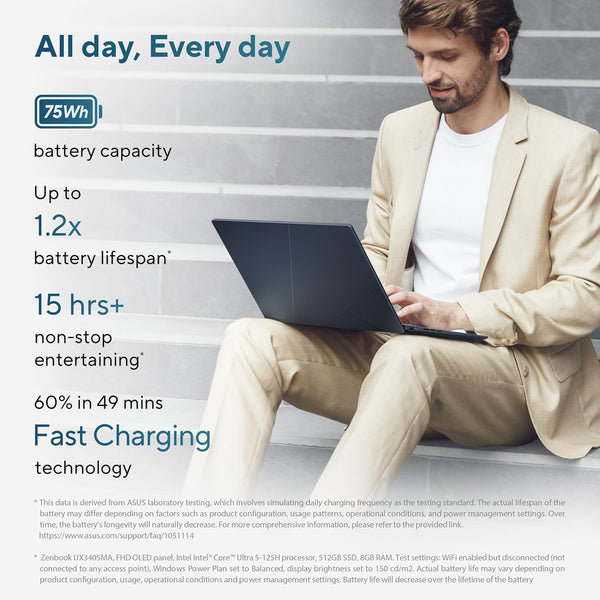 ASUS | Zenbook 14 OLED Ultra Portable Laptop 14inch AI Boost Intel Ultra I7 16GB 1TB SSD UX3405MA-OLEDU7B | MASITNUX34052