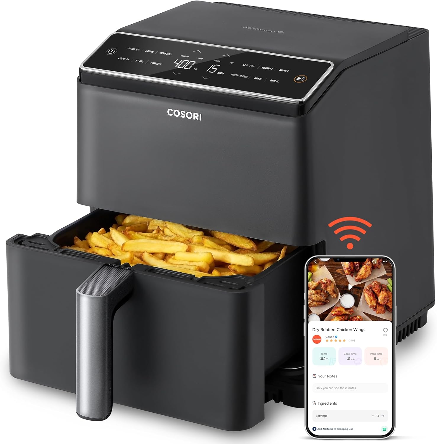 COSORI | Digital Touchscreen Smart WiFi Dual Blaze Air Fryer With 12 Cooking Presets 6.4L | CAF-P583S-KUK