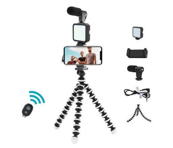 KIT-03LM Vlogging Live Streaming Kit With Microphone Tripod Phone Holder And Fill Light | JPO6543