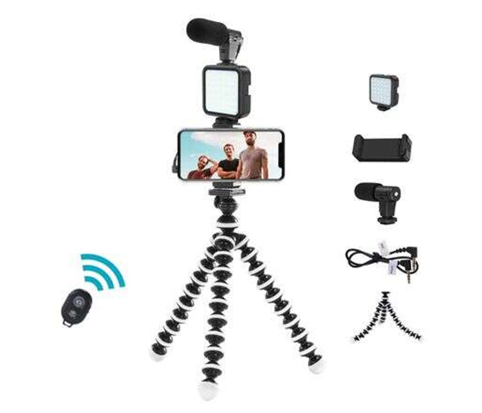 KIT-03LM Vlogging Live Streaming Kit With Microphone Tripod Phone Holder And Fill Light | JPO6543