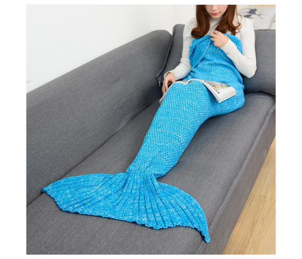 FN-Super Soft Crochet Mermaid Tail Blanket For Kids (85cm)- Blue | JPJ7882