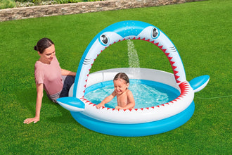 BESTWAY | Sharktastic Kids Inflatable Sprinker Play Pool 1.63mx1.27m x92cm | BES115TOY01838