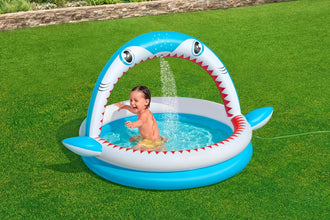BESTWAY | Sharktastic Kids Inflatable Sprinker Play Pool 1.63mx1.27m x92cm | BES115TOY01838